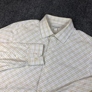 Banana Republic Mens Classic Fit Plaid Button Down Shirt Tan Blue White Size M